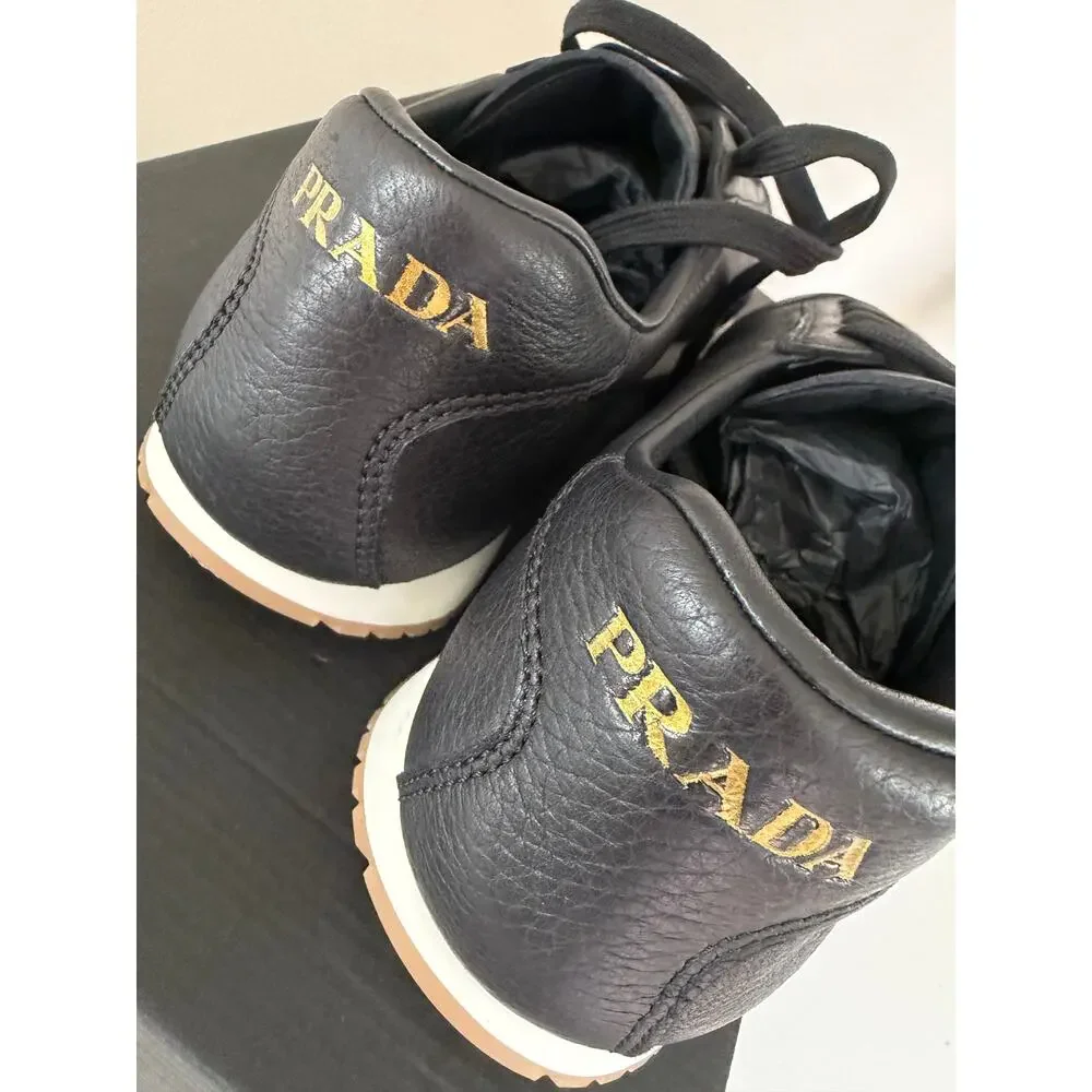 New Prada Milano Black leather Sneakers Leather Men Shoes Size 10.5 $1225 SRP